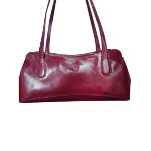 Monsac Vintage Red Leather zipper top bag purse